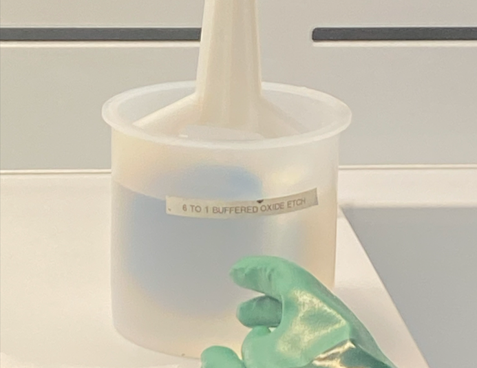 Figure A9: Lab #2 wafers being soaked in BOE solution (I wont include photos of soaking in other solutions as they look the same).